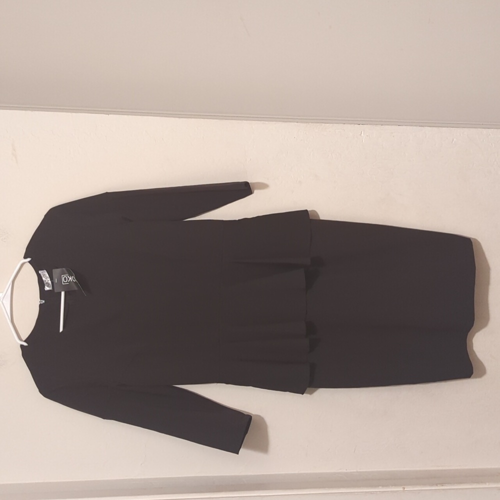 NAOKO Peplum Sheath Dress Black Knee Length Round Neck 3/4 Sleeve Size M